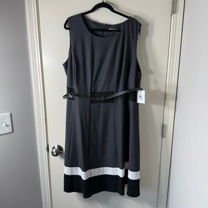 Calvin Klein Women’s Gray‎ A-Line Belted Sleeveless Midi Dress Plus Size 20W